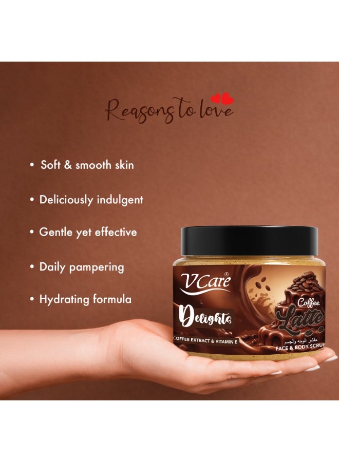 VCare V Care Delight Coffee Latte Face & Body Scrub 500ML - Gentle Exfoliating, Deep Cleansing, Gourmand Fragrance - Image 4
